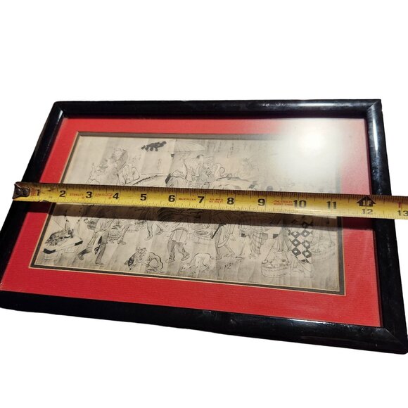 Vintage Japanese Woodblock Print In  Lacquered Black Frame - Picture 2 of 12